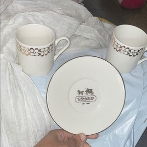 Coach Espresso Cups and Saucer Gold Horse & Carriage Logo